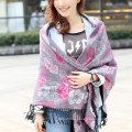 Quality assurance women fashion shawl warm jacquard acrylic flowers Winter pashmina scarf with tassel